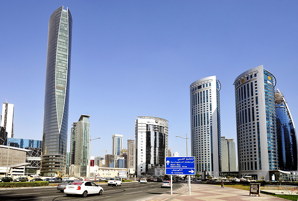 Office buildings at the Majlis Al Taawon Street, Doha, Qatar, Qatar, Arabian Peninsula, Persian Gulf, Middle East, Asia