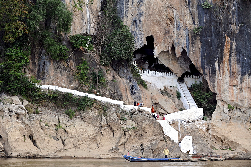 The Pak Ou caves on the Mekong, near Luang Prabang, Laos, Southeast Asia