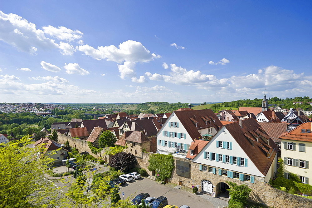 Townscape with former town wall, Marbach am Neckar, Neckar valley, Baden-Wuerttemberg, Germany, Europe