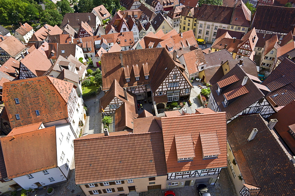 View over historic town centre from Blue Tower, Bad Wimpfen, Neckartal, Baden-Wuerttemberg, Germany, Europe