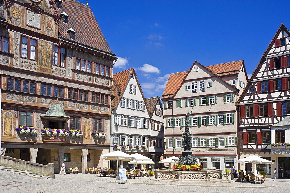 Market square with town hall, Tuebingen, Swabian Alb, Baden-Wuerttemberg, Germany, Europe