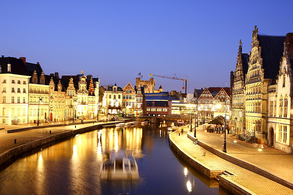 Leie River, view of the historic district, Ghent, East Flanders, Belgium, Europe