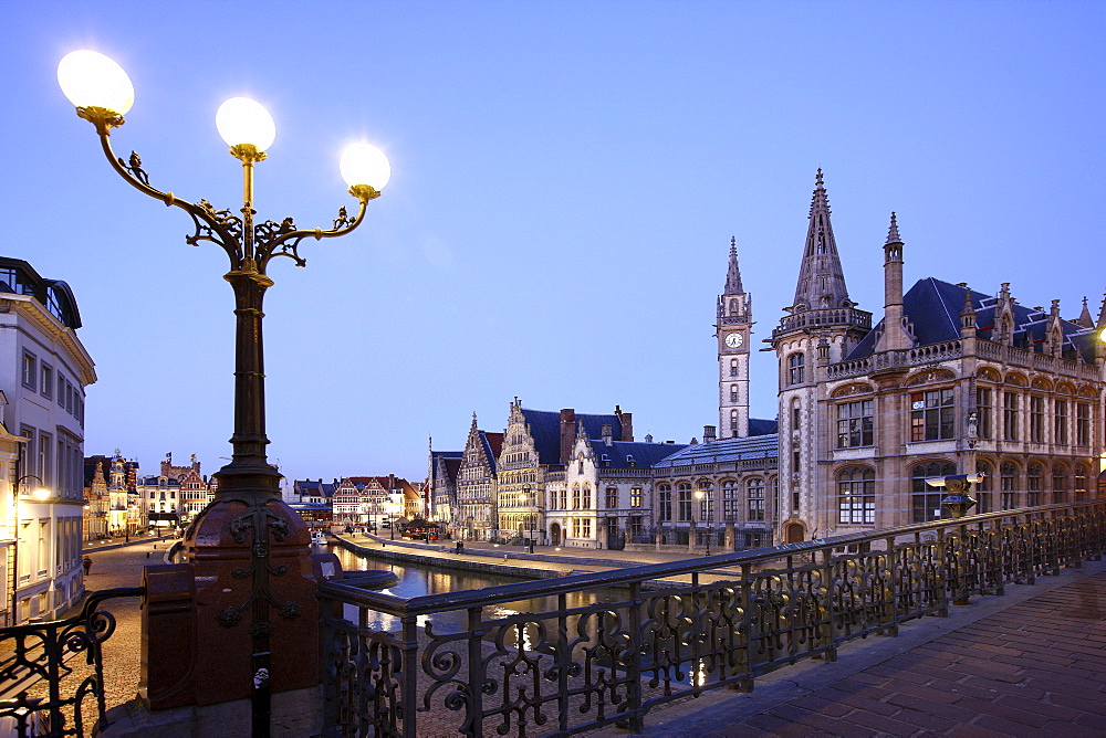 St. Michielsbrug bridge across the Leie River, view of the historic district, Ghent, East Flanders, Belgium, Europe