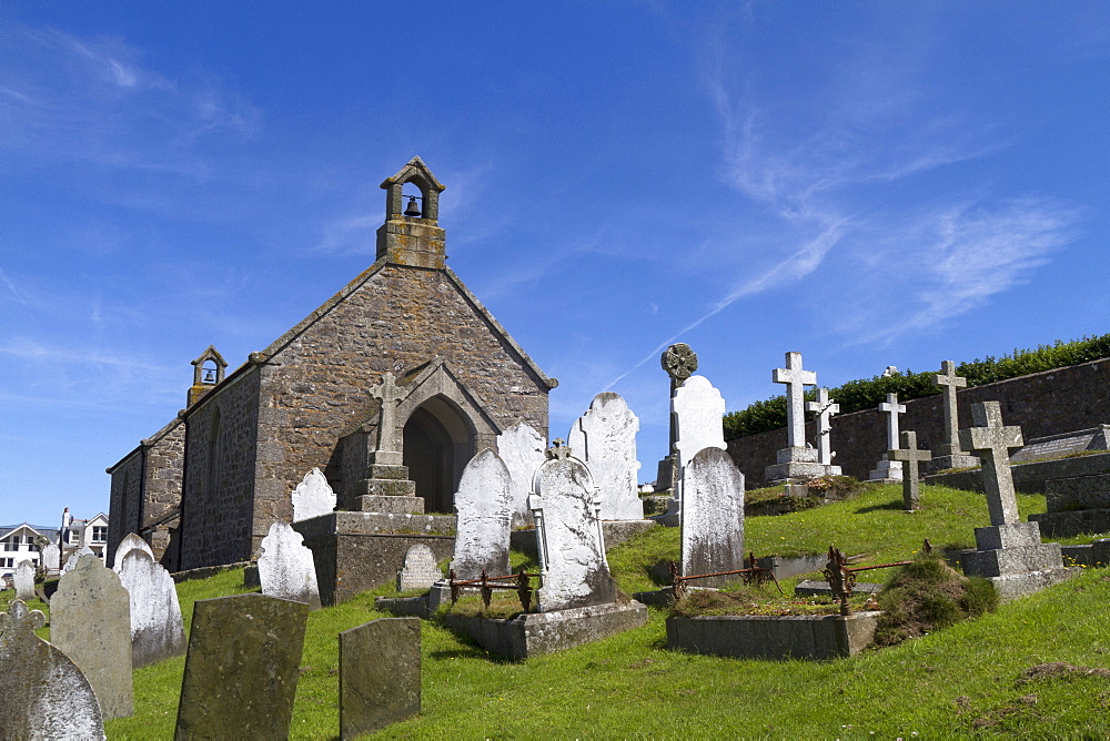 Old cemetery with a chapel, St. Ives, Cornwall, England, United Kingdom, Europe