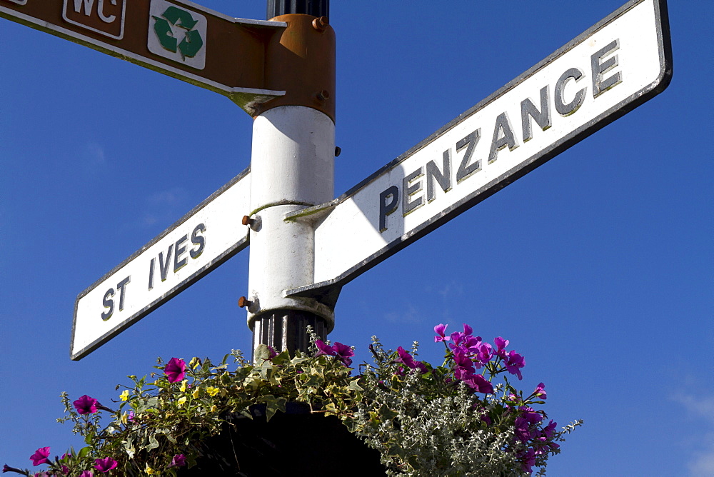 Signpost to St. Ives and Penzance, Cornwall, England, United Kingdom, Europe