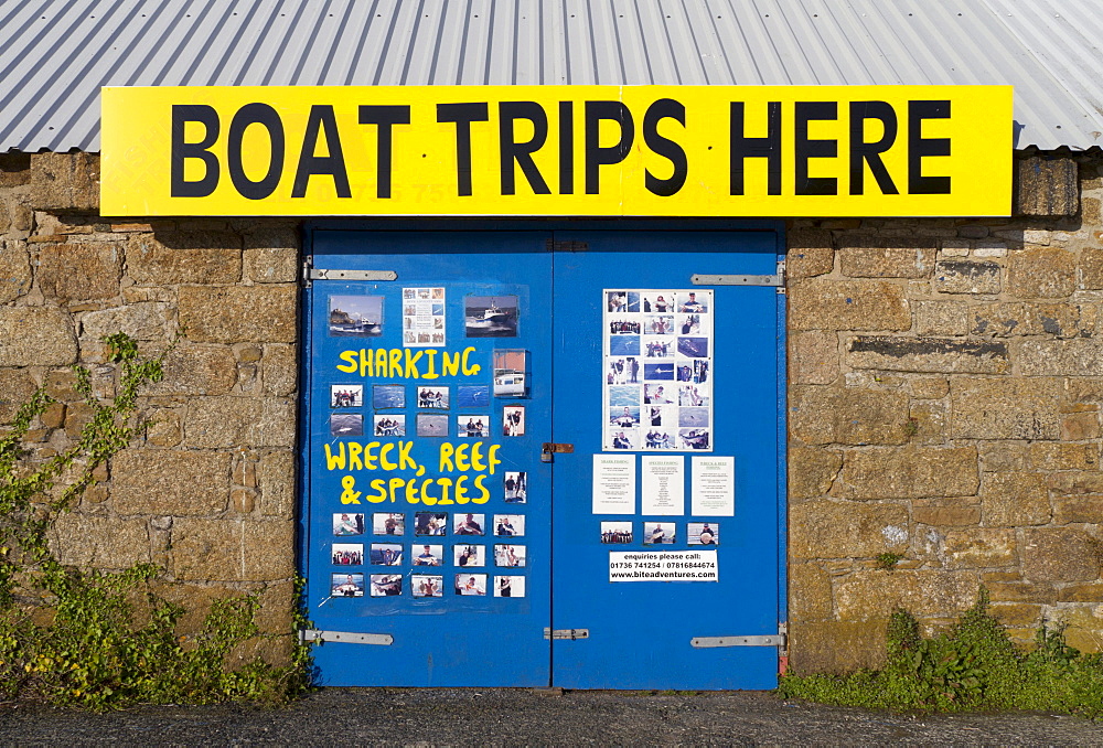 Sign for boat trips, Penzance, Cornwall, England, United Kingdom, Europe