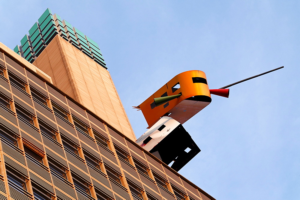 Sculpture, Landed, by Auke de Vries, on the roof of the Debis Building, Potsdamer Platz, Berlin, Germany, Europe