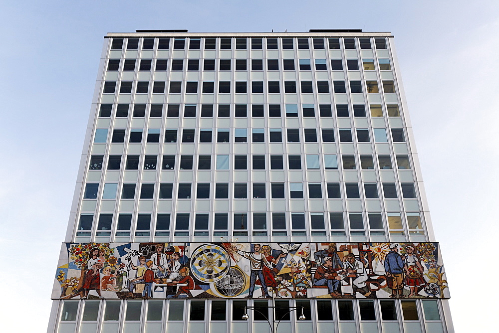 Haus des Lehrers building with a monumental mosaic frieze, Berliner Congress Center, BCC, Alexanderplatz square, Mitte district, Berlin, Germany, Europe