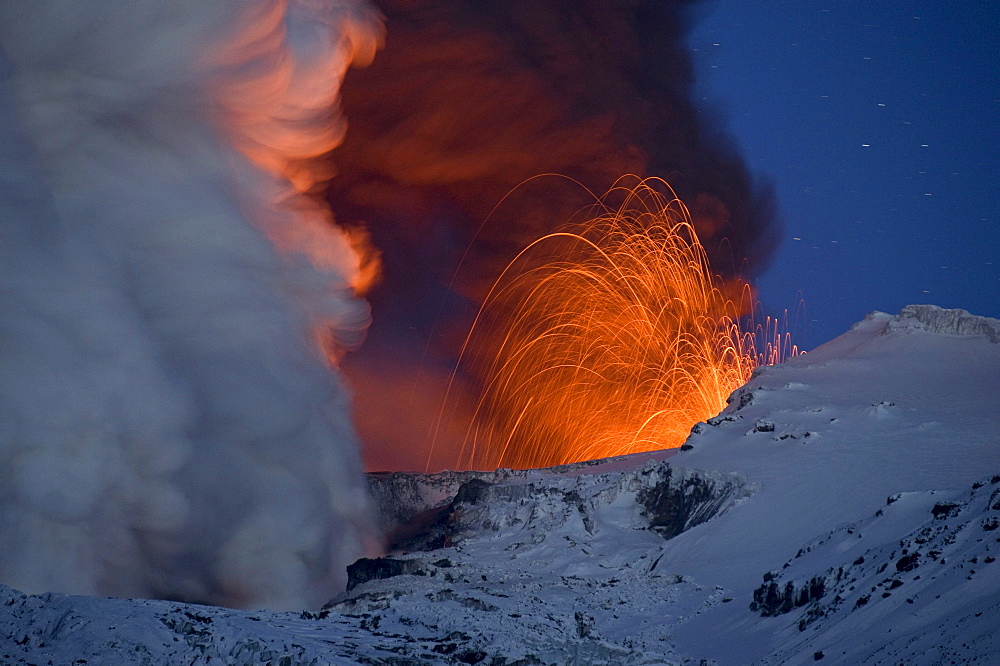 Eruption of Eyjafjallajoekull volcano, Iceland, Europe