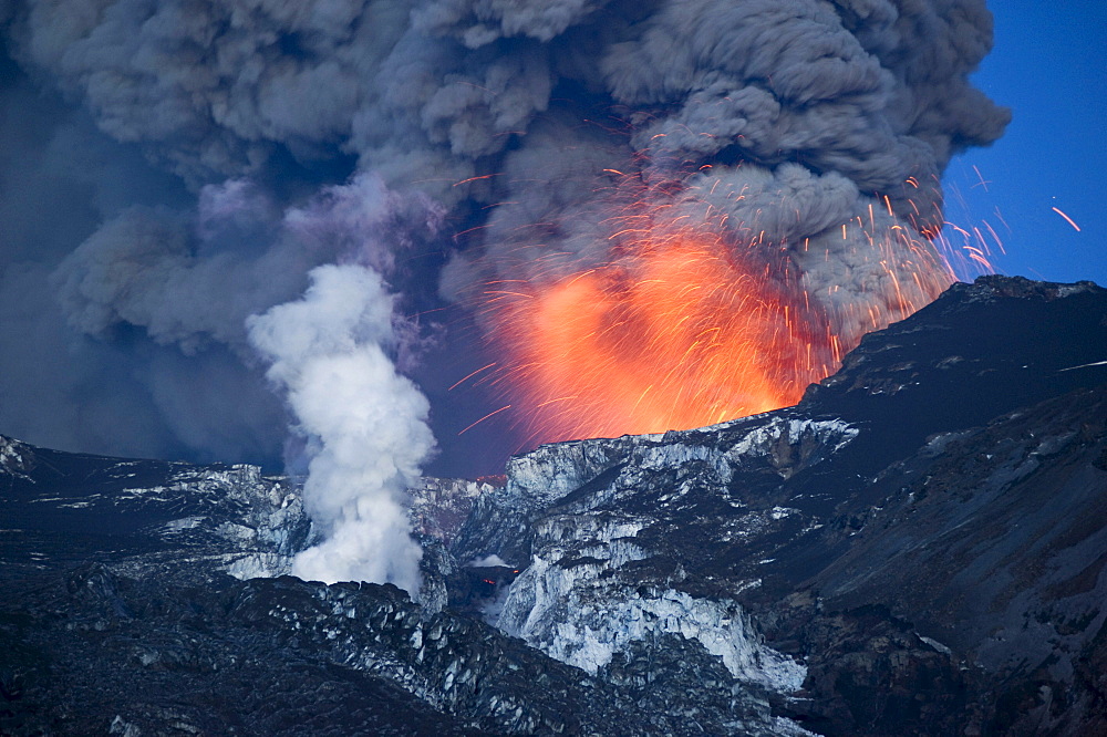 Eruption of Eyjafjallajoekull volcano, Iceland, Europe