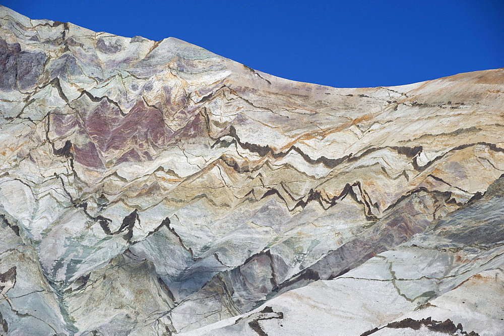 Colorful rhyolite mountains in Kjos, Skaftafell, Vatnajoekull National Park, South Iceland, Europe