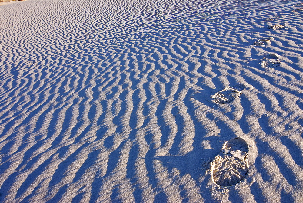 Footprints in the gypsum of White Sands National Monument, New Mexico, USA, America