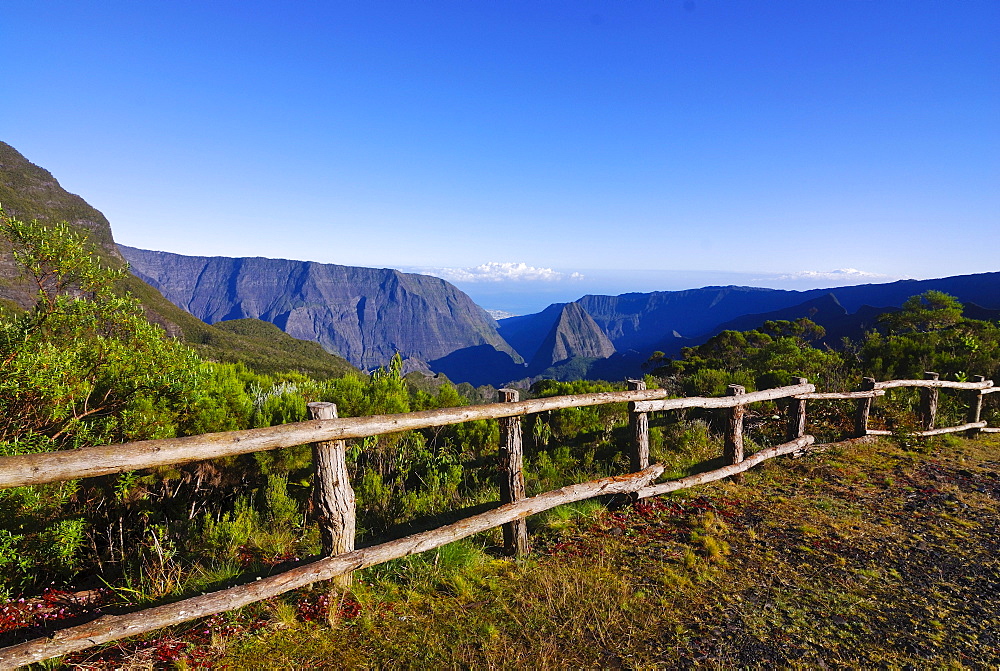 Volcano crater Cirque de Mafate from a vantage point, La Reunion, Indian Ocean