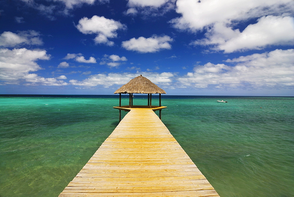 Jetty in the turquoise waters of the Indian Ocean, Mayotte, Africa