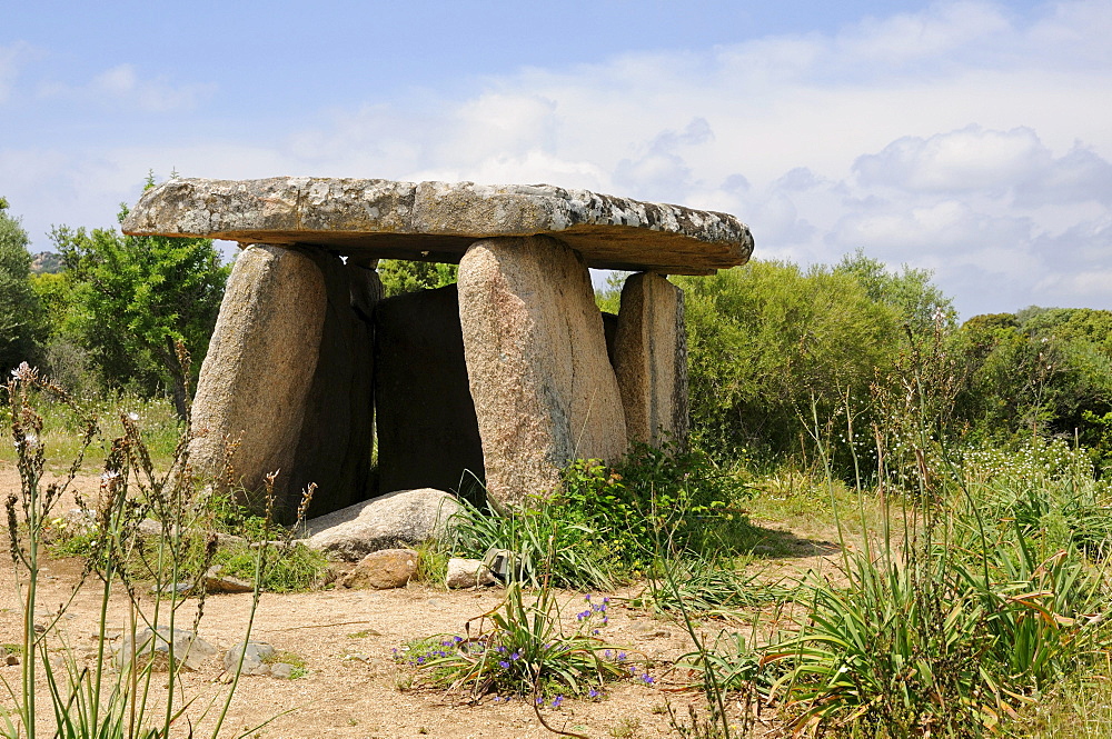 Grave stone, Dolmen of Fontanaccia on the plateau of Cauria, Corsica, France, Europe