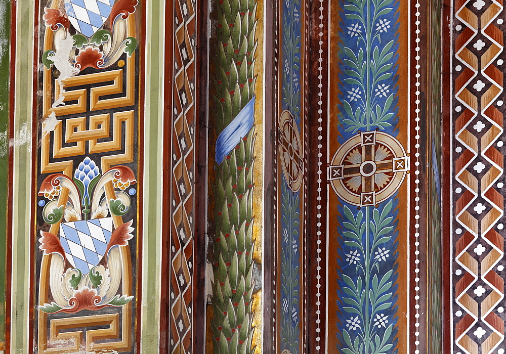 Detail of the ornamentation in the Byzantine-Romanesque votive chapel, Memorial Chapel St. Ludwig to commemorate King Ludwig II near Berg on Lake Starnberger See, Fuenfseenland area, Upper Bavaria, Bavaria, Germany, Europe