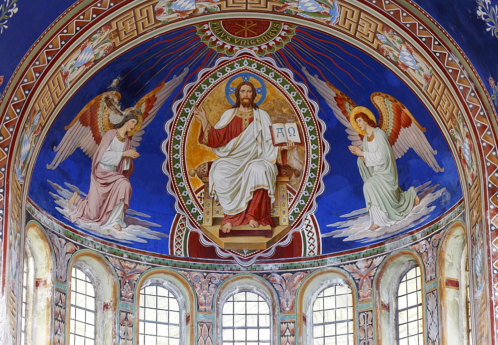 Christ of the Last Judgement, Byzantine-Romanesque votive chapel, Memorial Chapel St. Ludwig to commemorate King Ludwig II near Berg on Lake Starnberger See, Fuenfseenland area, Upper Bavaria, Bavaria, Germany, Europe