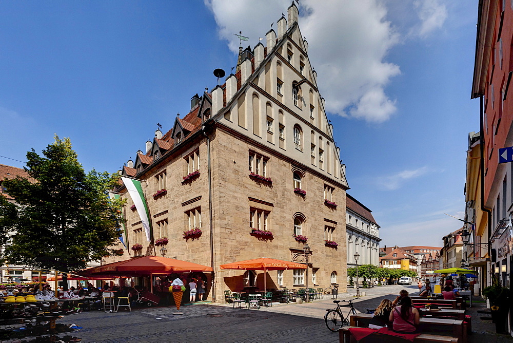 Martin-Luther-Platz square and the Stadthaus building, Ansbach, Middle Franconia, Franconia, Bavaria, Germany, Europe