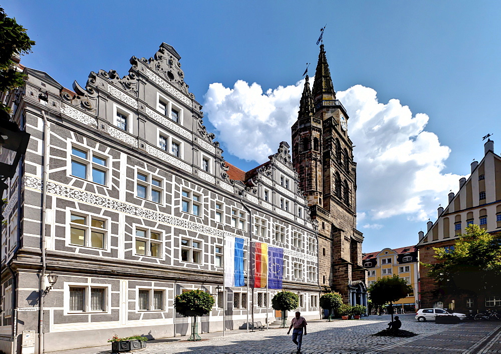 Administrative Court on Montgelasplatz square, Church of St. Gumbertus, Ansbach, Middle Franconia, Franconia, Bavaria, Germany, Europe