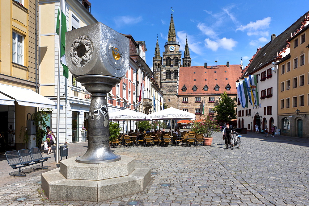 Memorial to Johann Sebastian Bach, Martin-Luther-Platz square and the Stadthaus building, Church of St. Gumbertus, Ansbach, Middle Franconia, Franconia, Bavaria, Germany, Europe