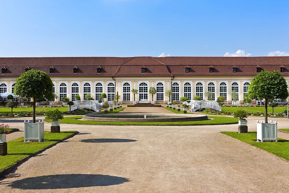 Orangery and courtyard garden, Ansbach, Middle Franconia, Franconia, Bavaria, Germany, Europe