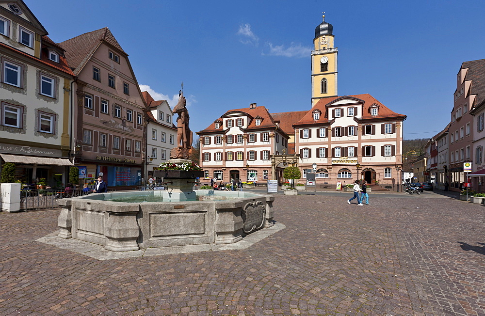 Twin houses, marketplace, Bad Mergentheim, Baden-Wuerttemberg, Germany, Europe