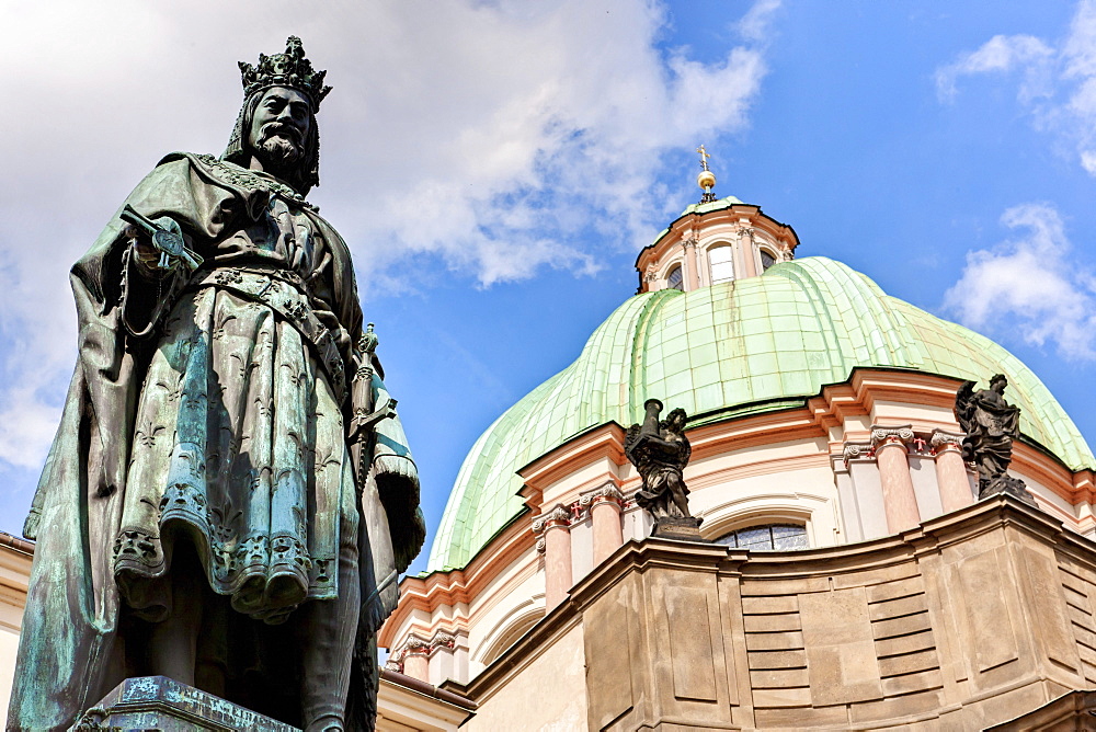 St. Francis church and monument of Emperor Charles IV, 1848, Prague, Czech Republic, Europe