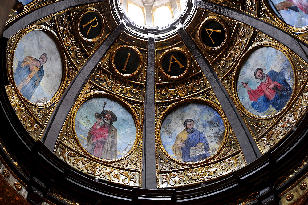 Place of pilgrimage, ceiling painting in the church cupola, monastery Santuari de Lluc in the Tramuntana mountains, Majorca, Balearic Islands, Mediterranean, Spain, Europe