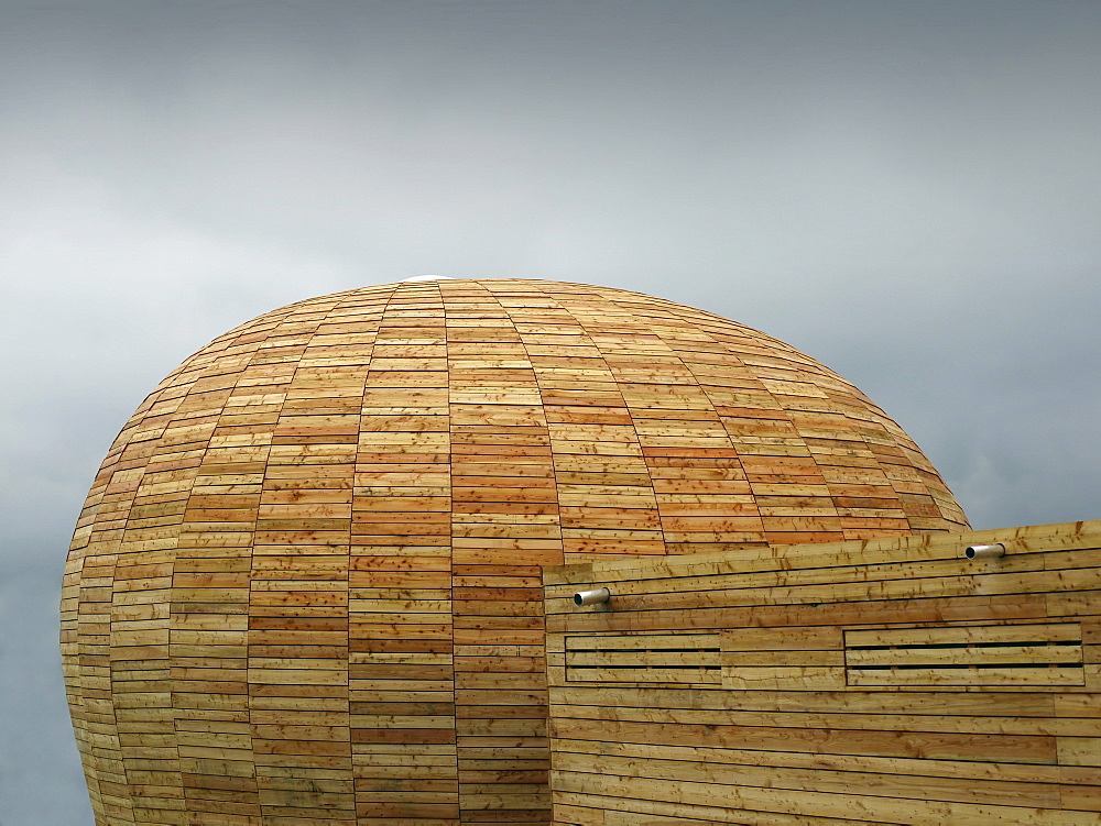 Futuristically designed chapel, wood passive house, domed structure, Bad Schwalbach-Langenseifen, Hesse, Germany, Europe