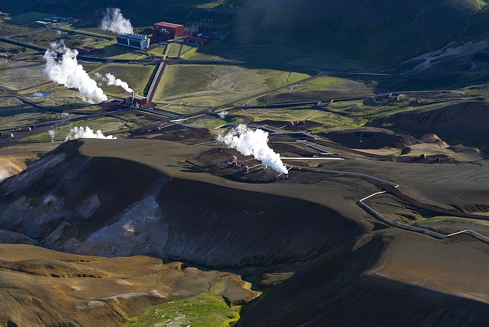 Aerial view, Krafla Geothermal Power Station, Krafla, Lake Myvatn, North Iceland, Iceland, Europe