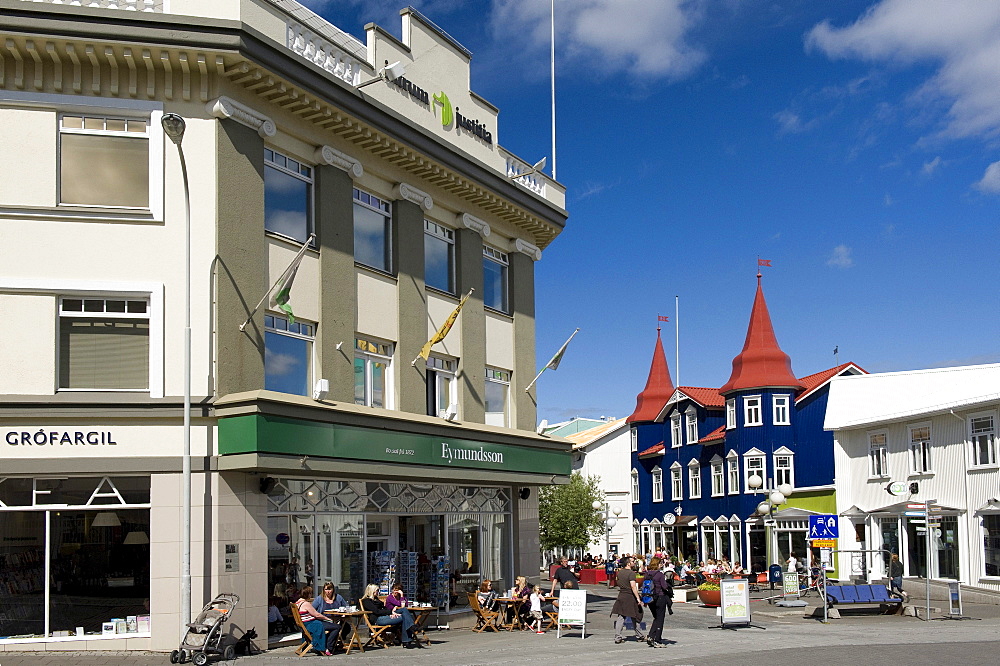 Downtown, in the back Cafe Blaa Kannan, Akureyri, northern Iceland, Iceland, Europe