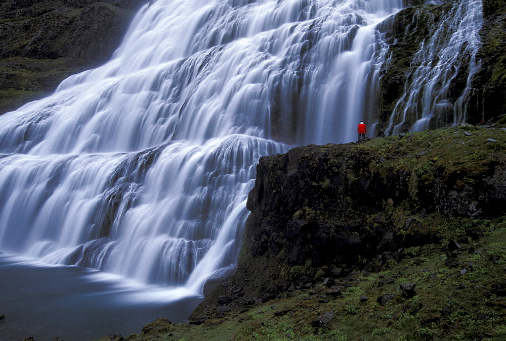 Dynjandi waterfalls, also known as Fjallfoss, the largest waterfall in the Fjallfossar, Arnarfjoerï£¿ur, Arnarfjordur, West Fjords, Iceland, Europe