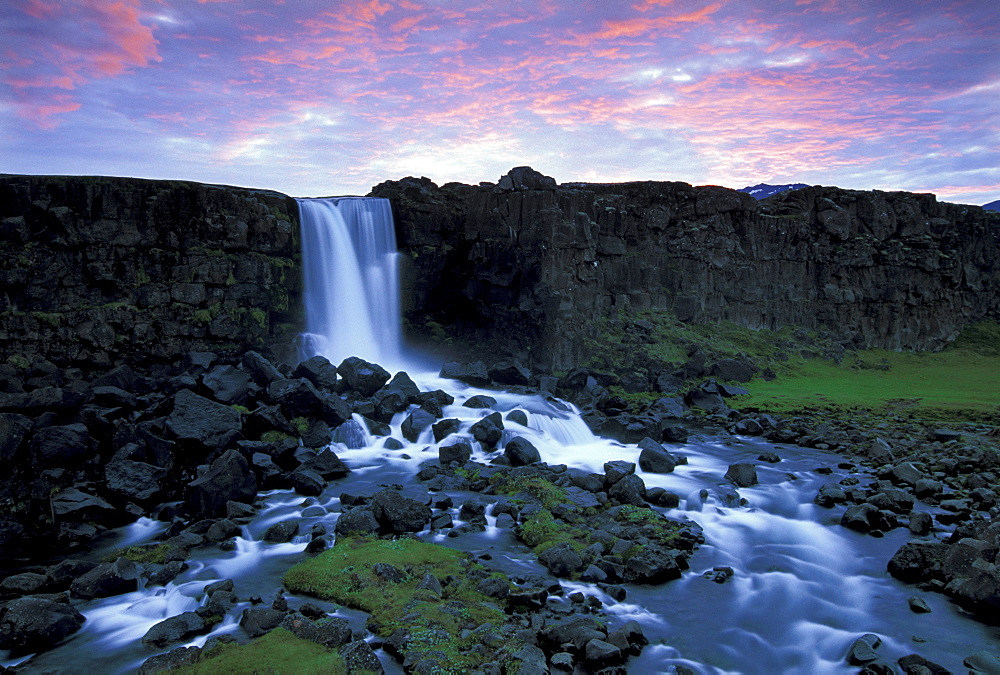 Oexararfoss waterfall, Thingvellir, ï¬ingvellir, Iceland, Europe