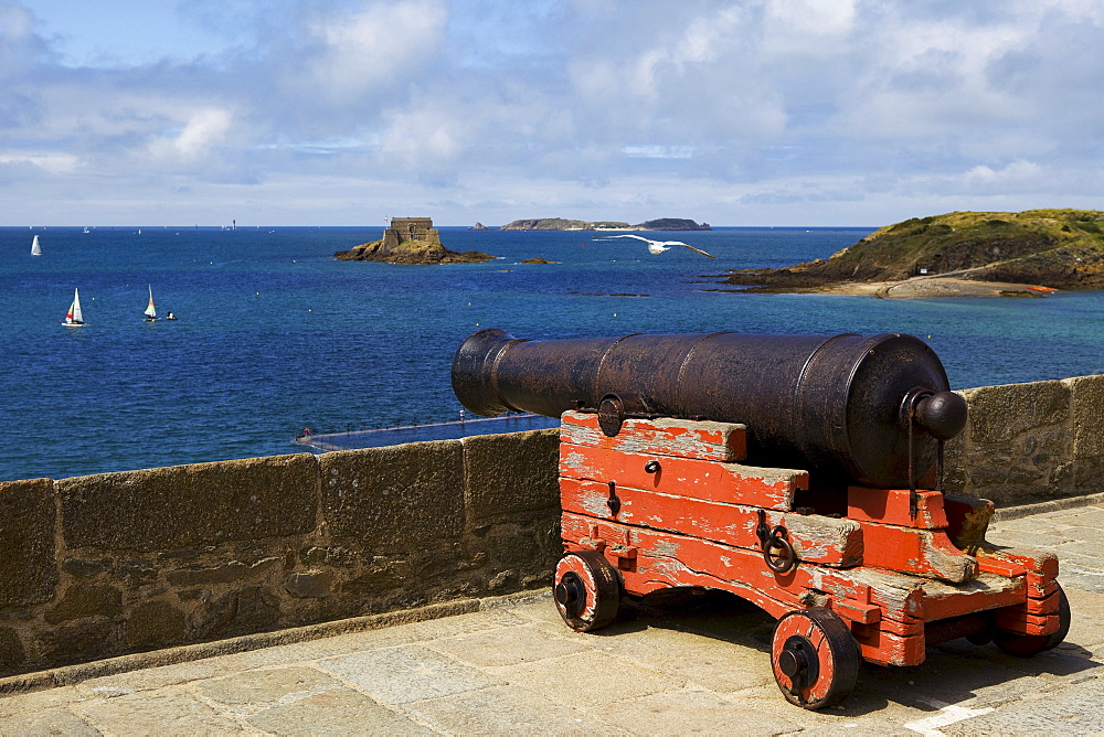 Cannon on the ramparts of Saint Malo in Brittany, France, Europe