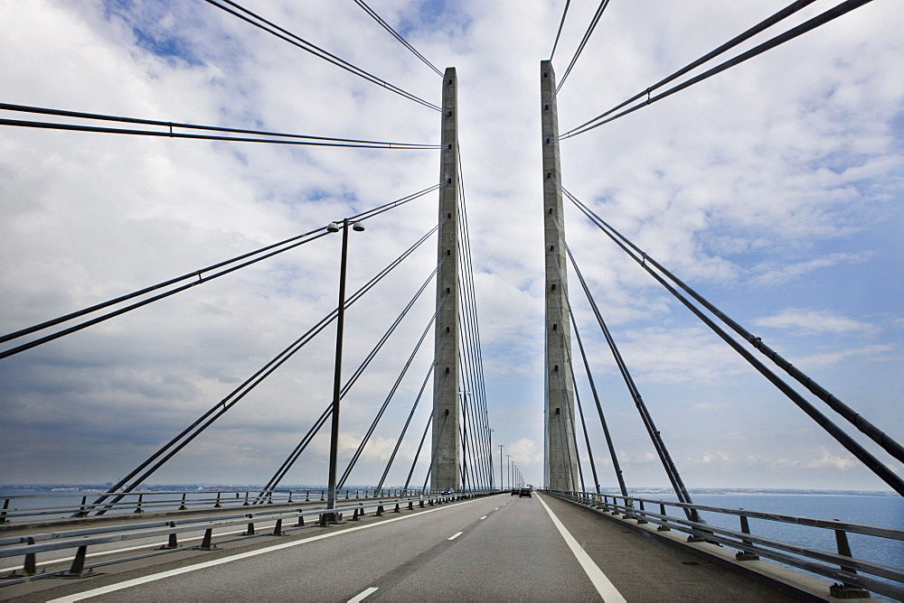 The oresund or Oeresund Bridge between Denmark and Sweden, Europe