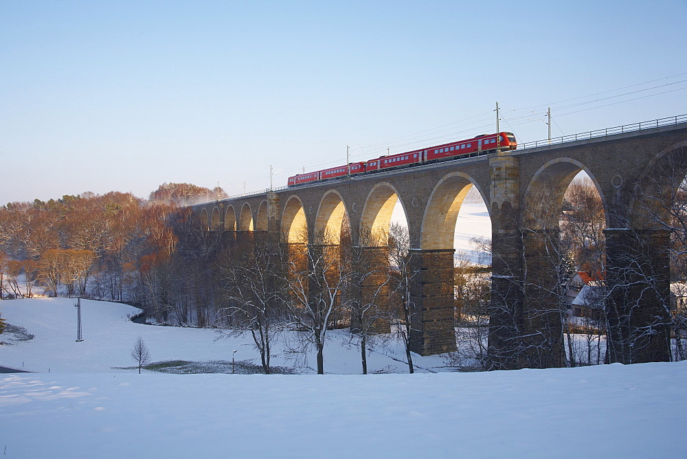 Viaduct across Grosse Striegis river between Wegefahrt and Oberschoena near Freiberg, Saxony, Germany, Europe