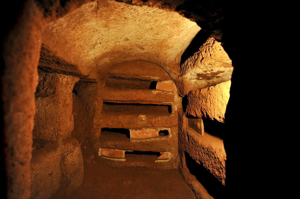 Hypogeum with grave niches in the Catacombs of San Sebastiano, Via Appia Antica, Rome, Lazio, Italy, Europe