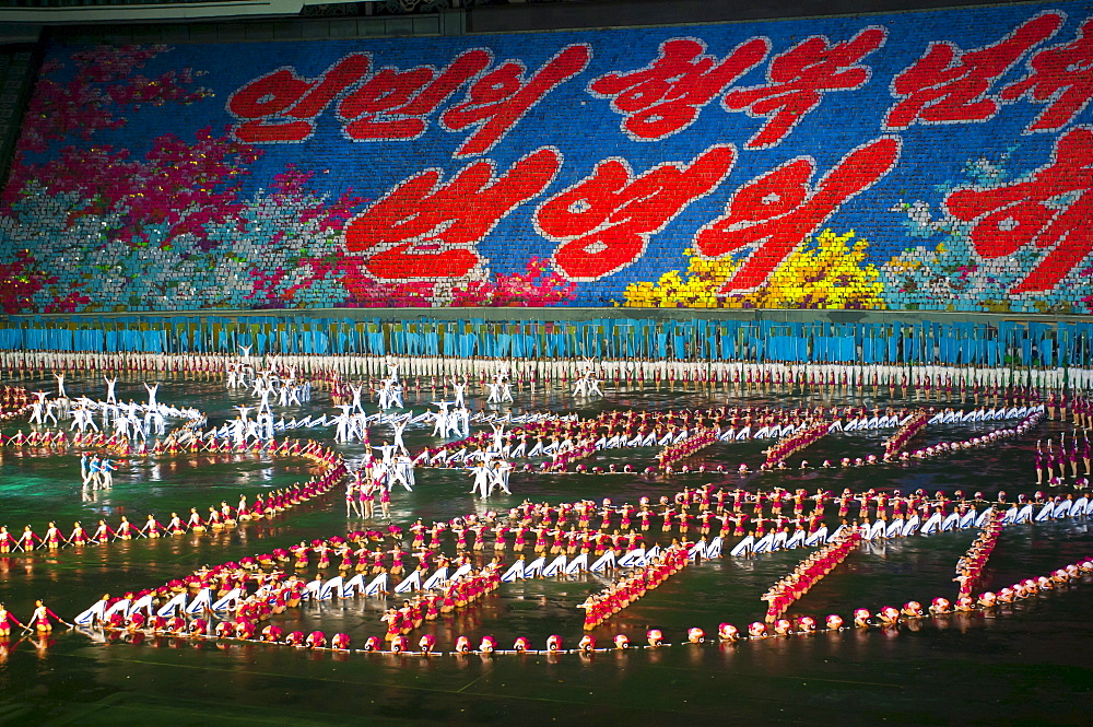 Dancers and acrobats at the Arirang Festival, the North Korean Grand Mass Gymnastics and Artistic Performance, Pyongyang, North Korea, Asia