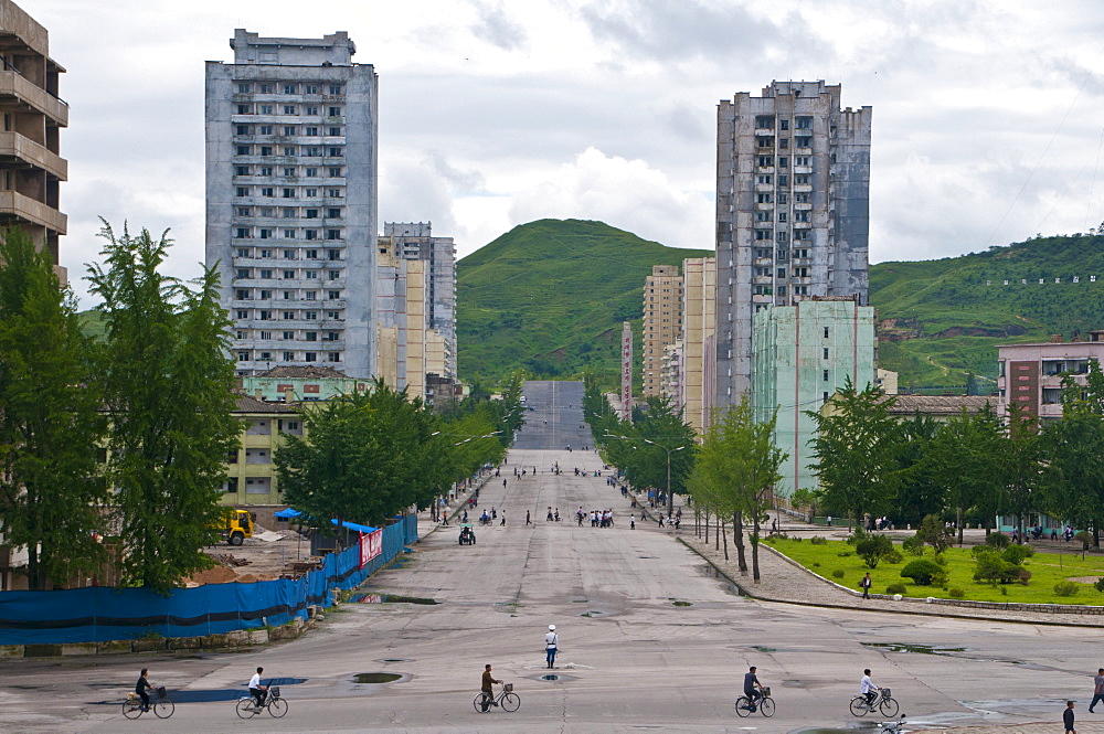 Run-down prefabricated concrete housing blocks, Kaesong, North Korea, Asia