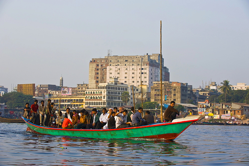 Rowing boat in the busy port of Dhaka, Bangladesh, Asia