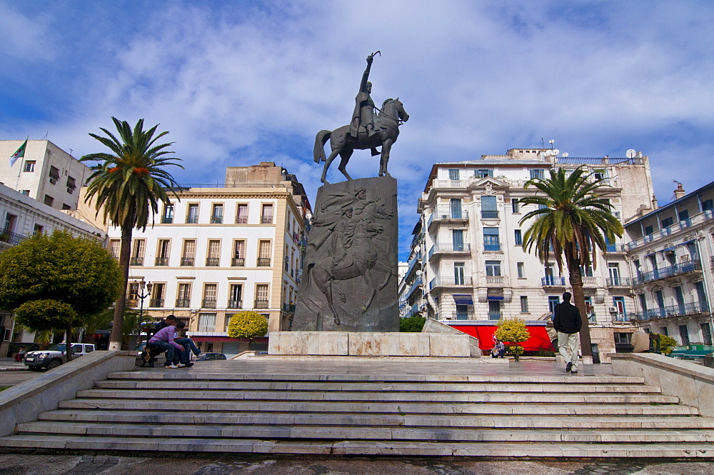 Square and statue of Abdel Kader in Algiers, Algeria, Africa