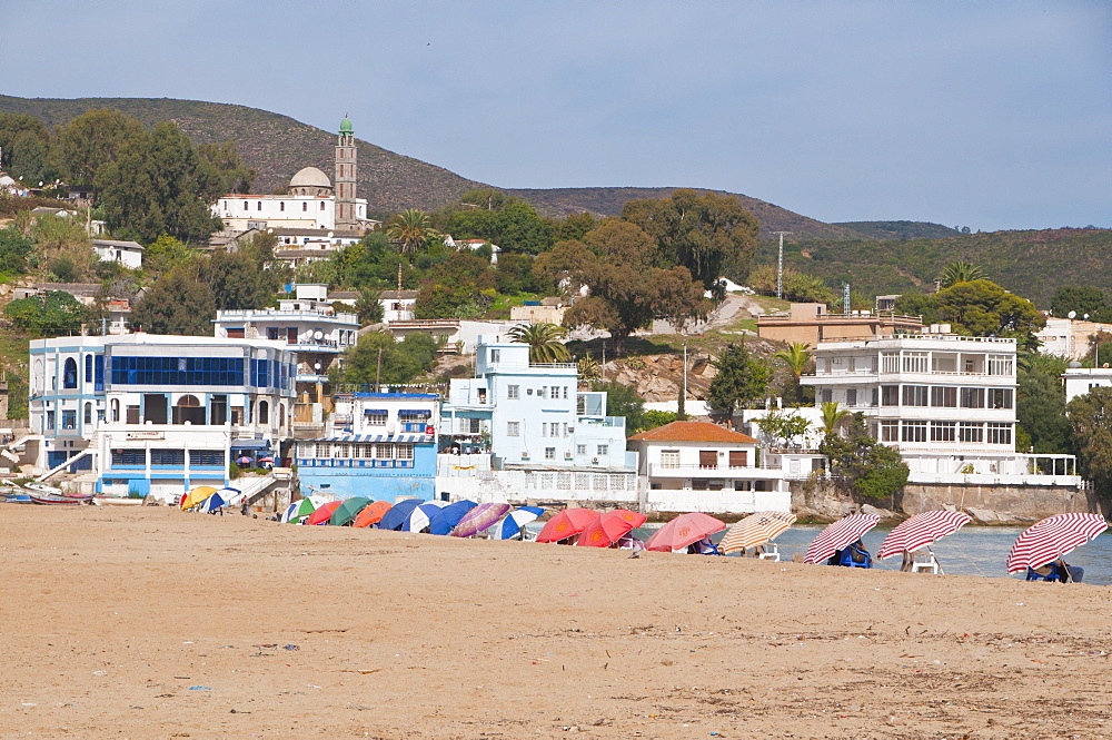 Parasols on the beach in Annaba, Algeria, Africa