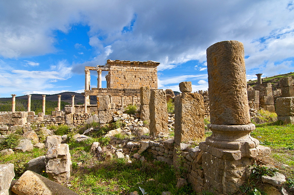 Temple of Septimius Severus, the Roman ruins of Djemila, Unesco World Heritage Site, Kabylie, Algeria, Africa