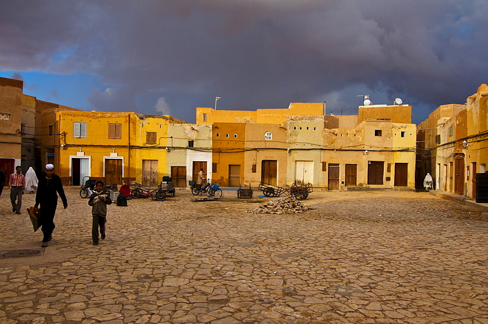 Medieval market square in the small village of Beni Isguen in the Unesco World Heritage Site M'zab, Algeria, Africa