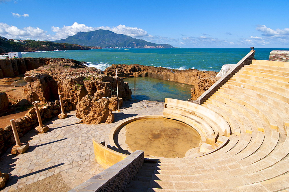 Amphitheater at the beach resort Corne d'Or, former stronghold, Tipasa, Algeria, Africa