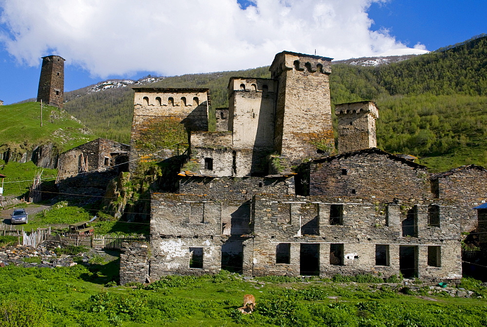 Historic mountain village of Ushguli, UNESCO World Heritage site, Svaneti province, Georgia, Middle East