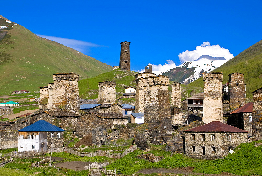 Historic mountain village of Ushguli, UNESCO World Heritage site, Svaneti province, Georgia, Middle East