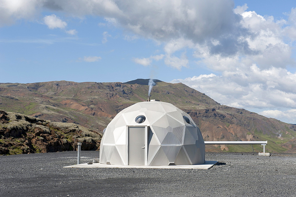 Futuristic house, geothermal power plant, Nesjavellir power plant, HveragerÃ¯Â£Â¿i, Hengill region, Iceland, Scandinavia, Northern Europe, Europe