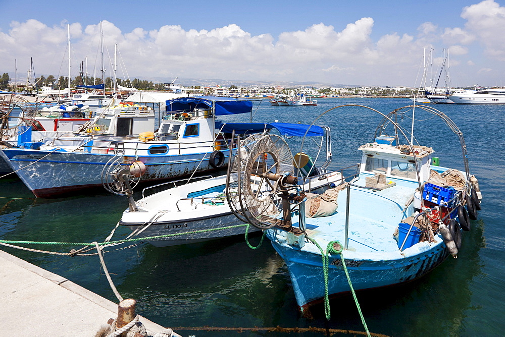 Fishing boats in the harbour of Pafos or Paphos, South Cyprus, Greek Cyprus, Southern Europe