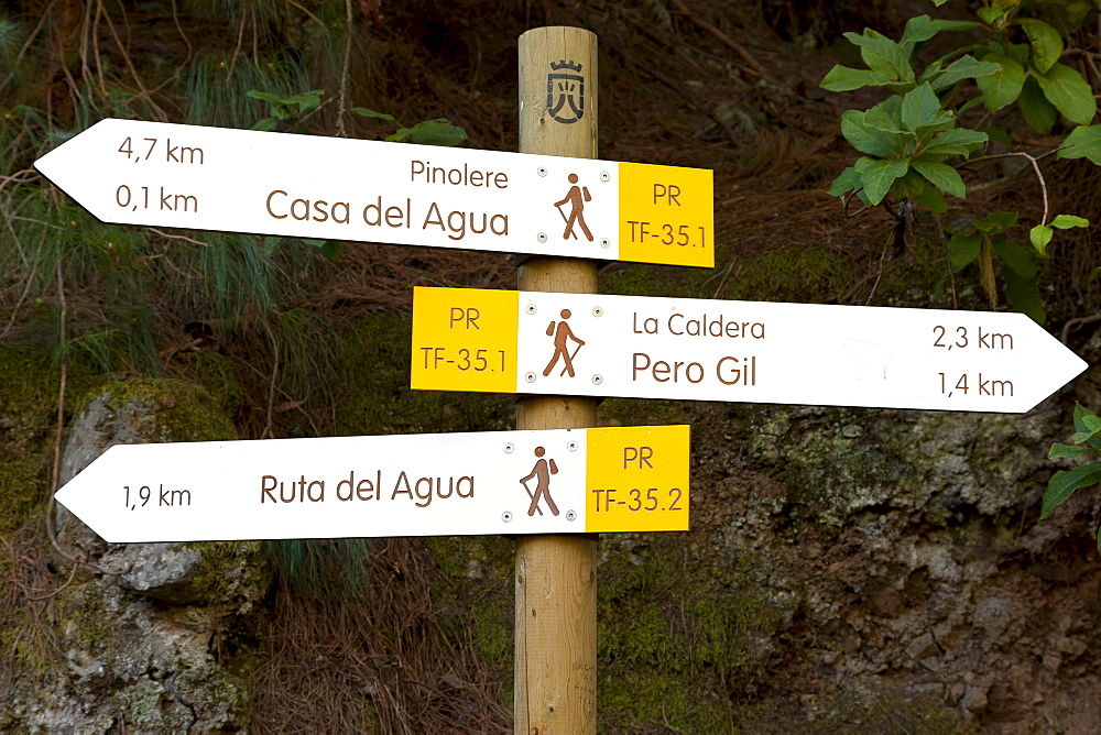 Signage, trail near Aguamansa, Tenerife, northern part, Canary Islands, Spain, Europe